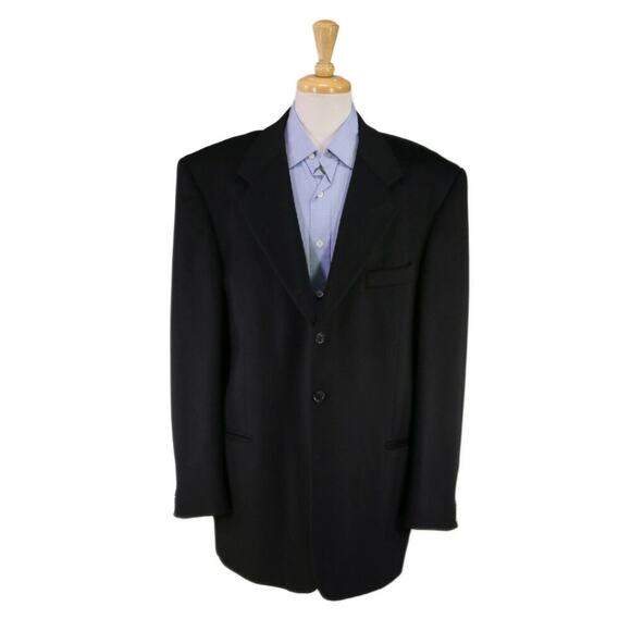 Todays Mans Made in Italy 100% Cashmere Solid Black Flannel 3-Btn Blazer 46L - Picture 1 of 10